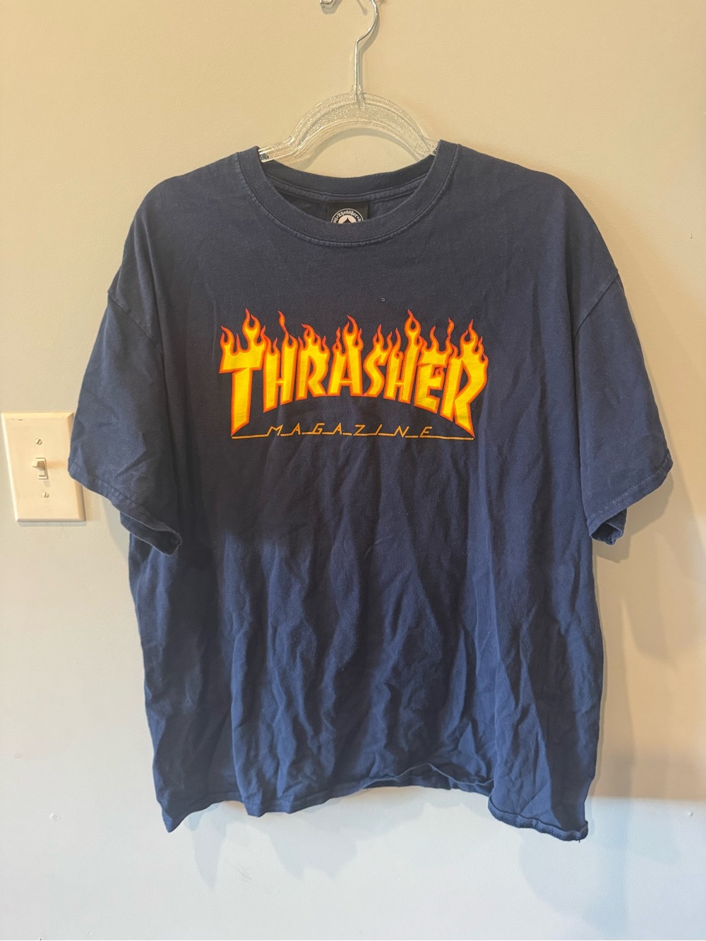 Thrasher Navy Tee with Orange Flame Logo